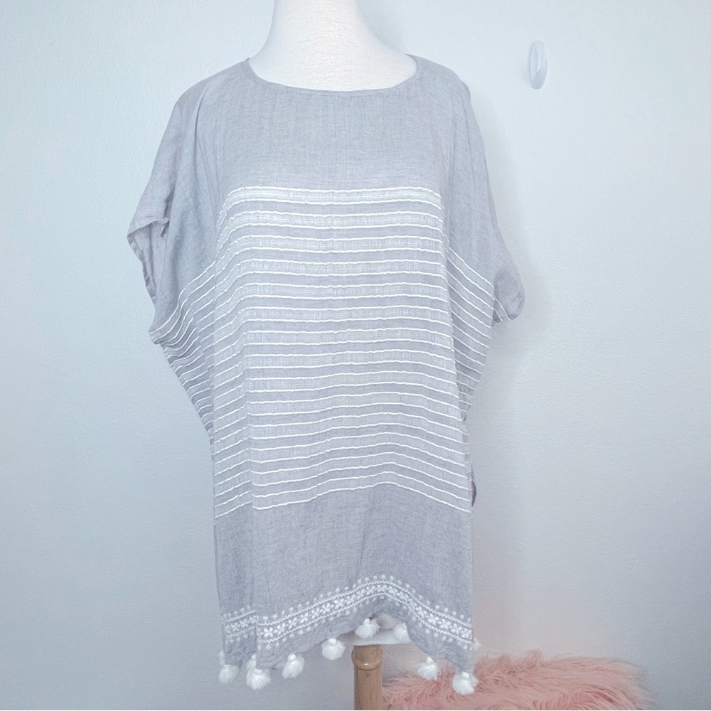 Swimsuit Cover Up Top Festival wear Grey stripe with tassels